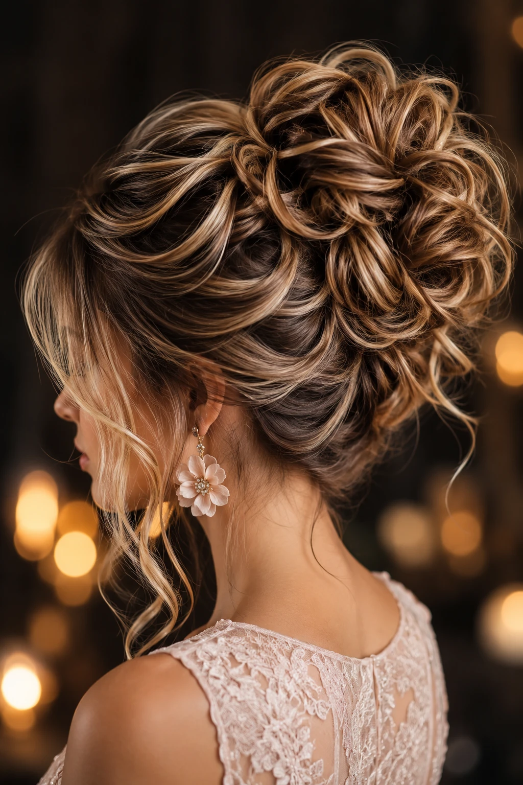 Golden Hour Rose Bun with Floral Drop Earring