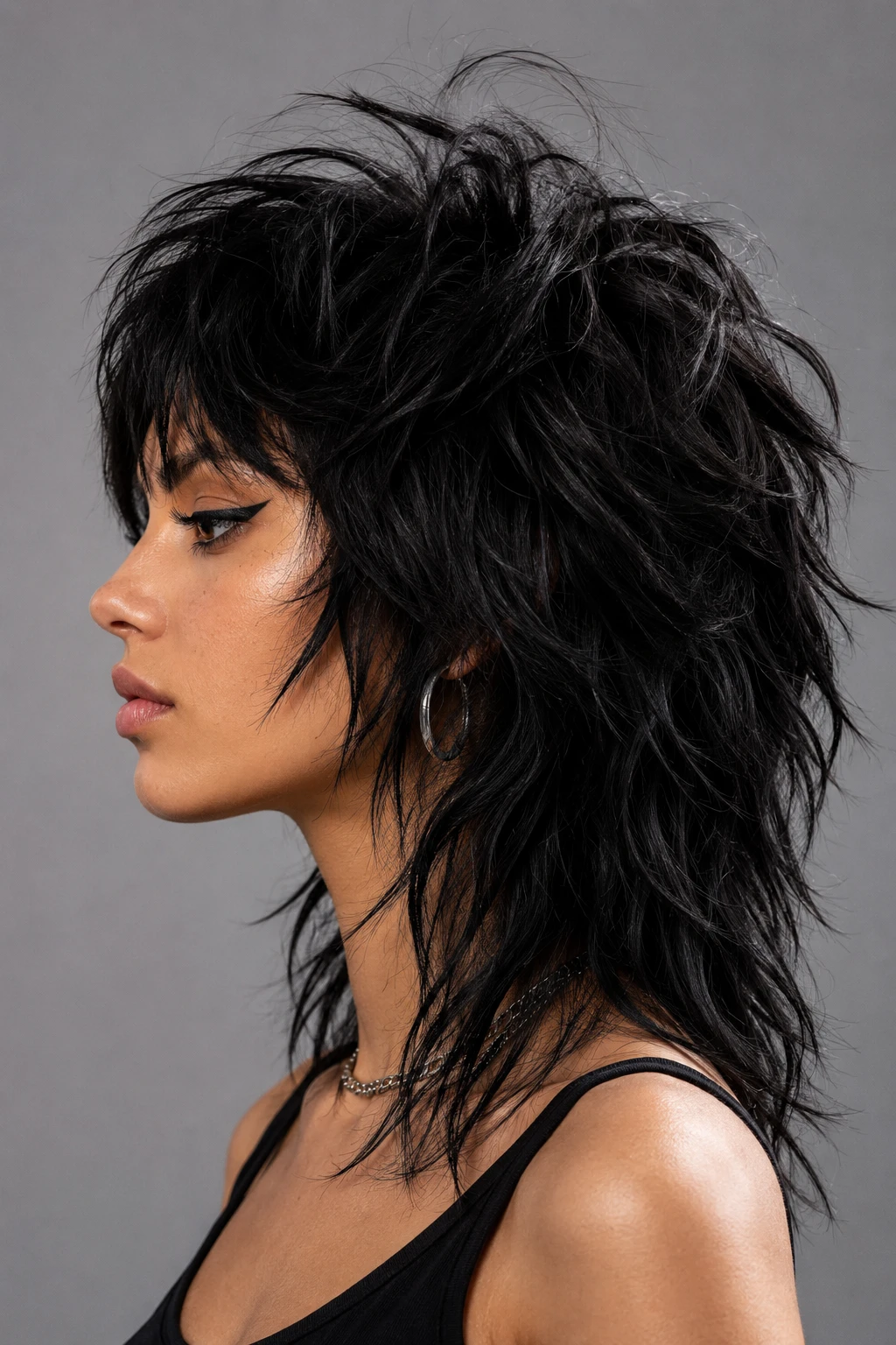 Jet Black Wolf Cut Mullet