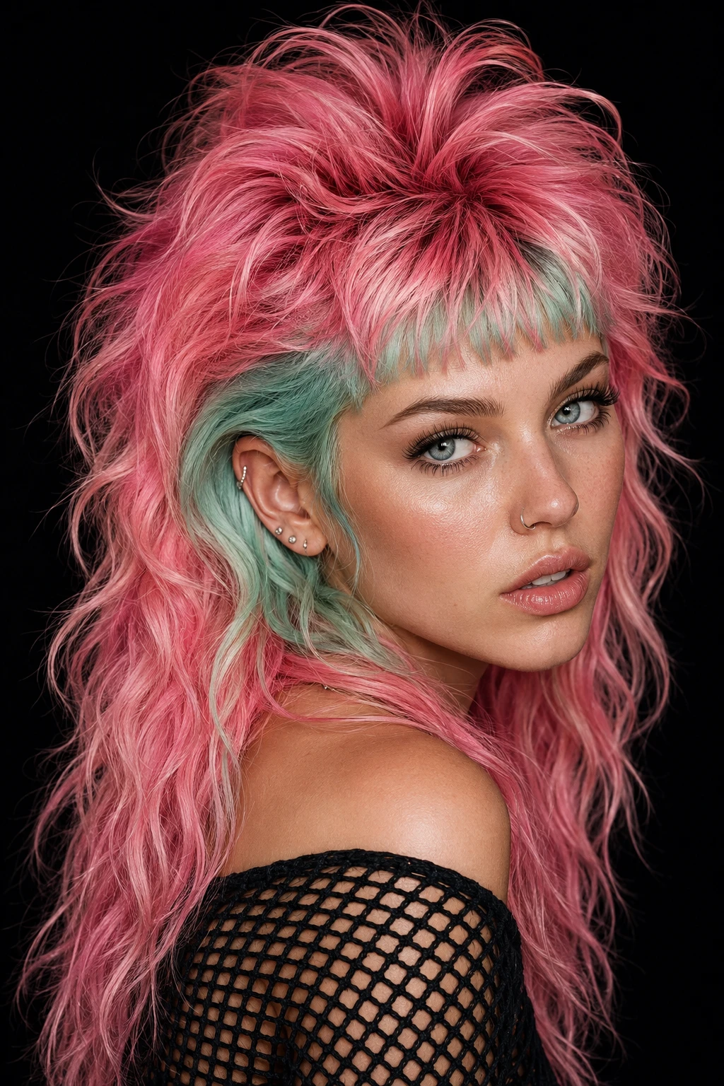 Pastel Pink and Mint Curly Mullet