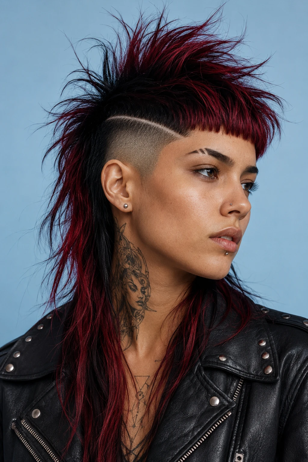 Undercut Punk Mullet with Red Fringe