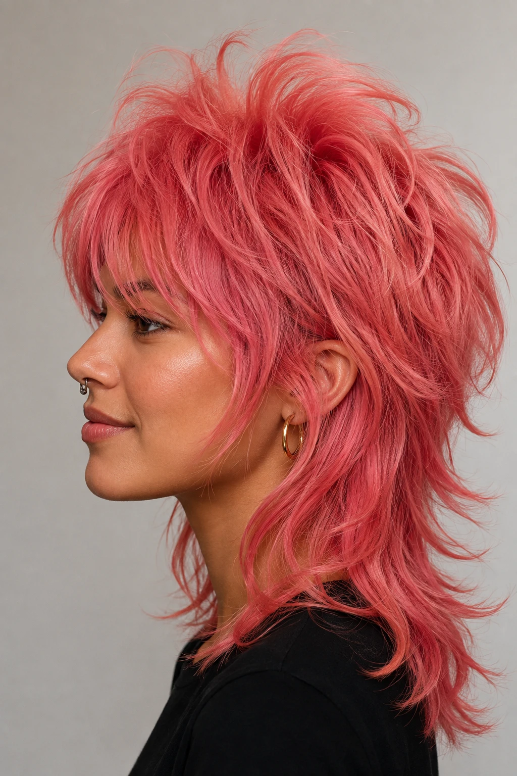 Coral Pink Feathered Shag Mullet