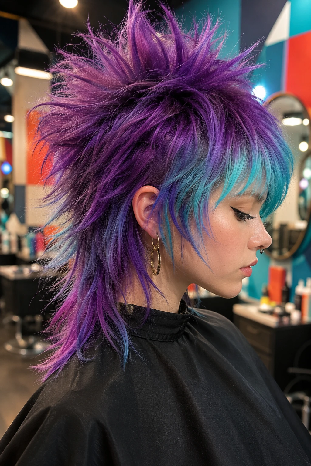 Purple and Turquoise Fantasy Spiked Mullet