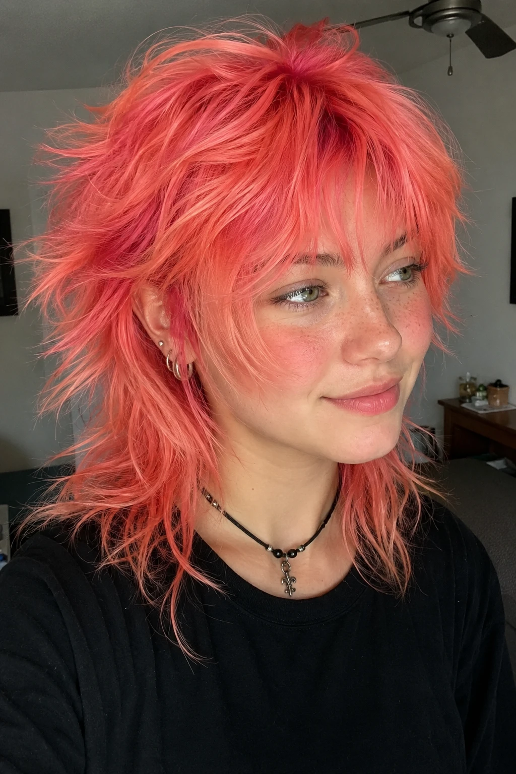 Coral Peach Feathered Selfie Mullet