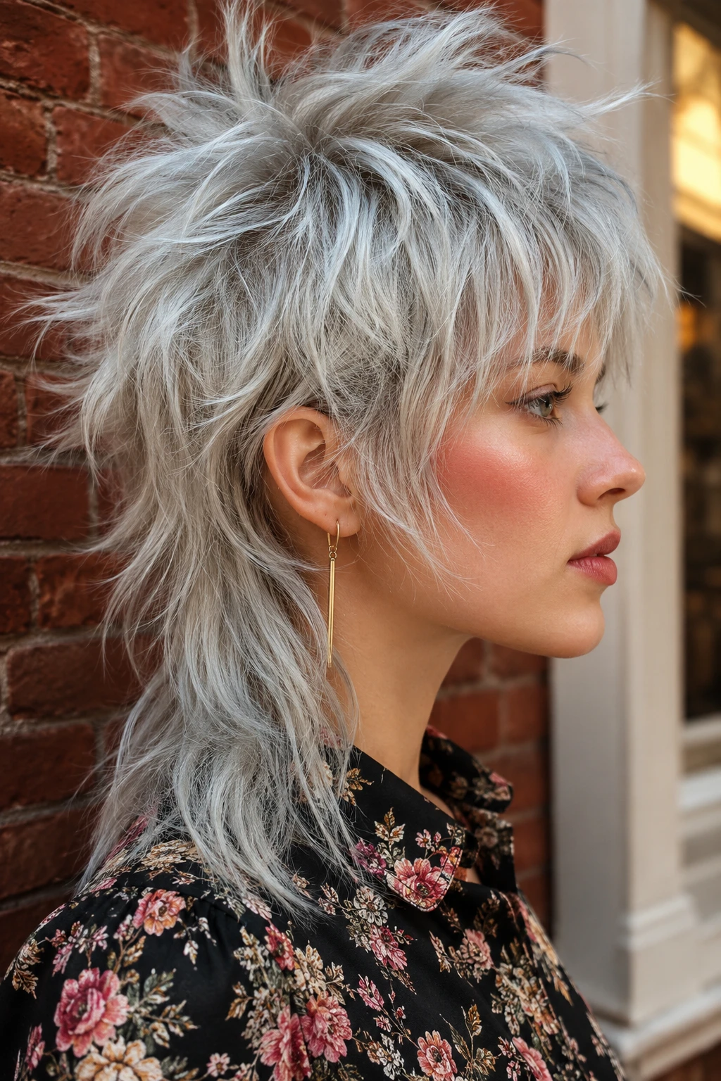 Silver Grey Feathered Punk Mullet