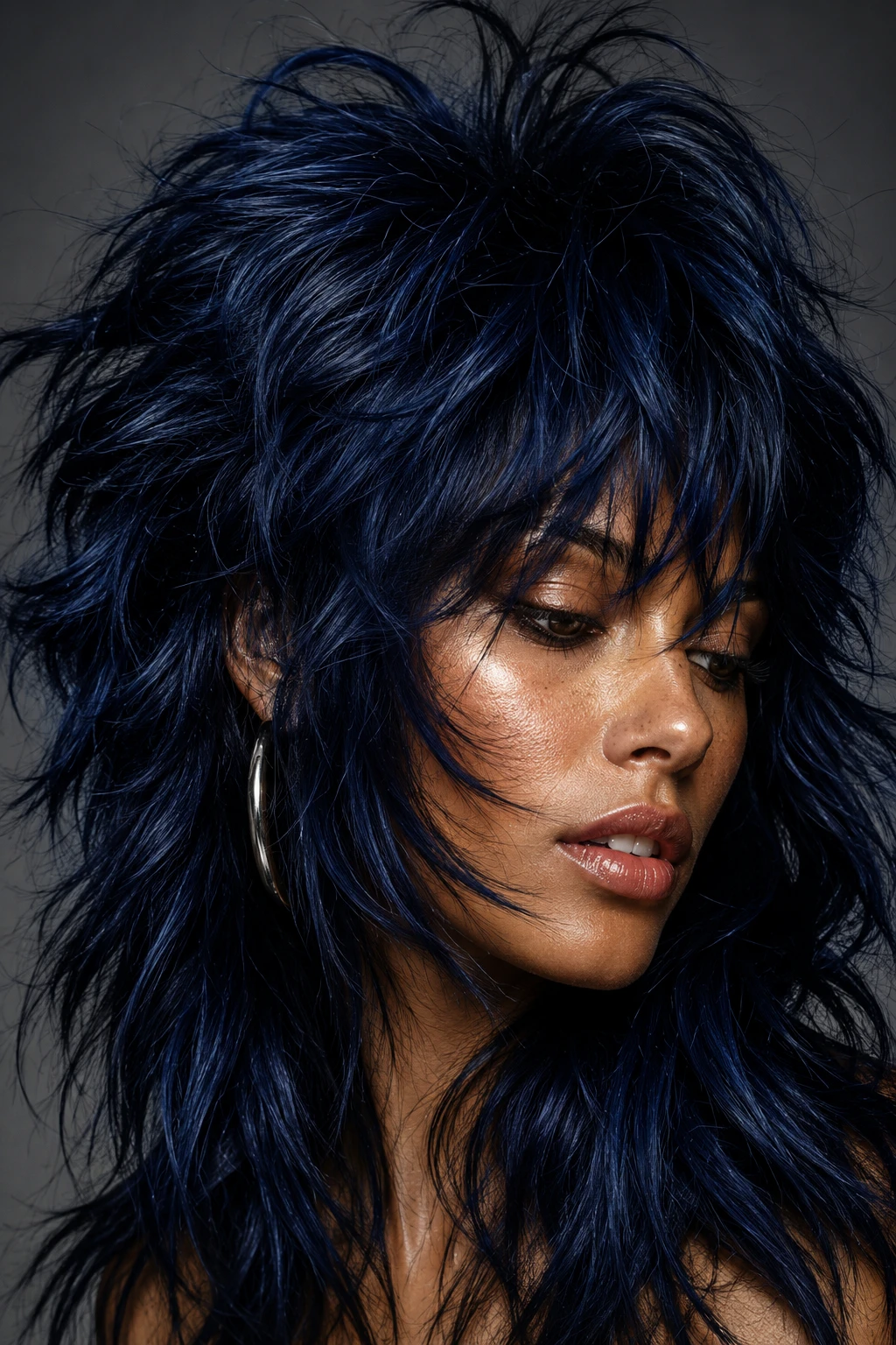 Midnight Blue Black Voluminous Shag Mullet