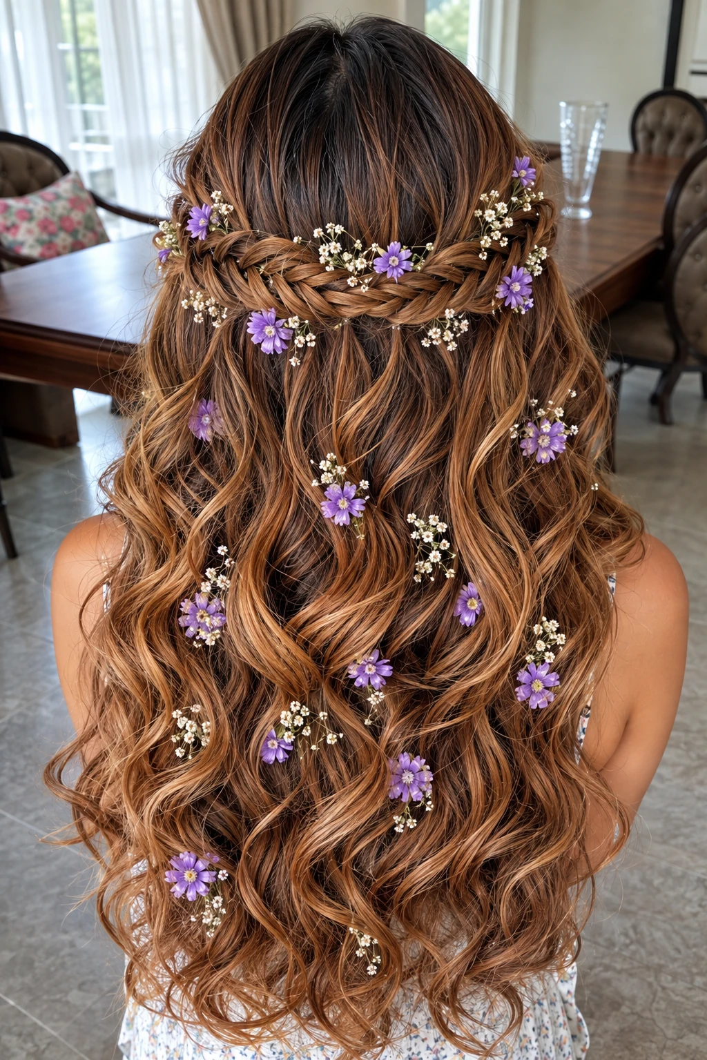 Braided Flower Crown with Purple Daisies