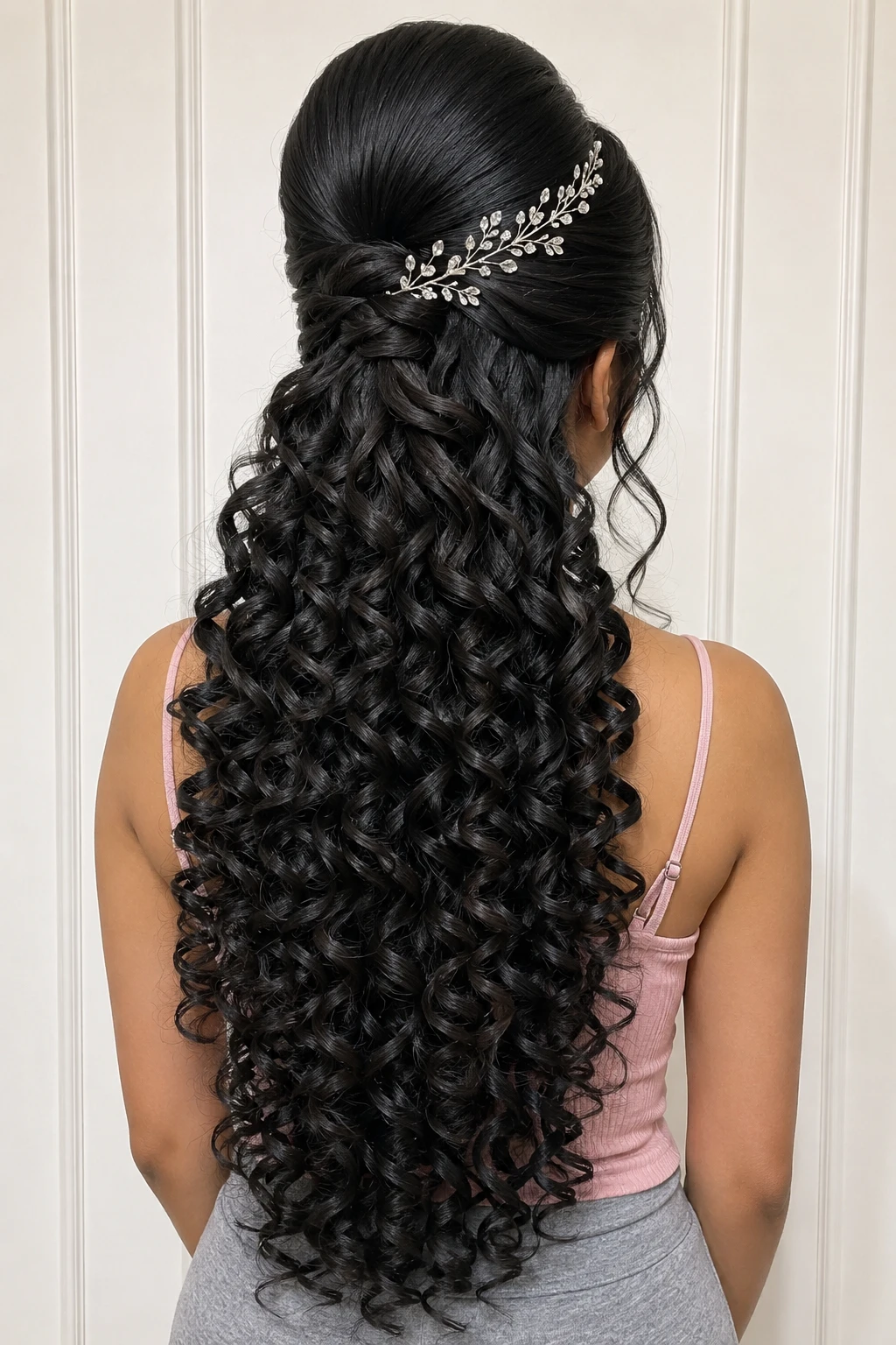 Sleek Half Up with Crystal Vine Pin