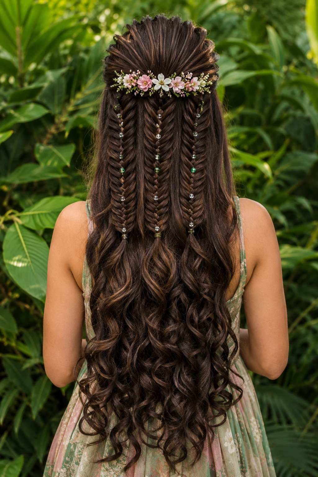 Triple Fishtail Braids with Beaded Accents
