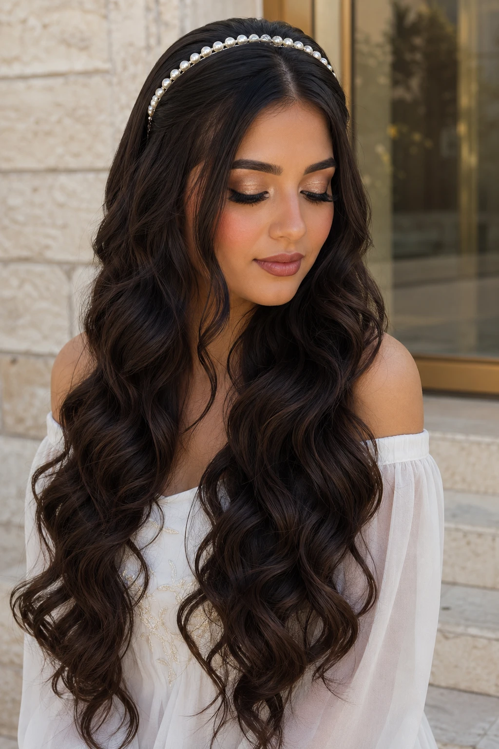 Loose Waves with Pearl Headband