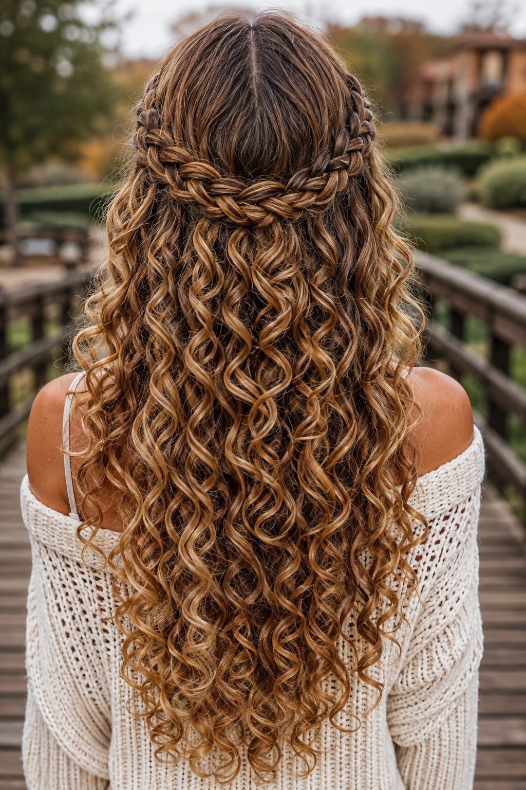 Braided Crown with Golden Cascading Curls