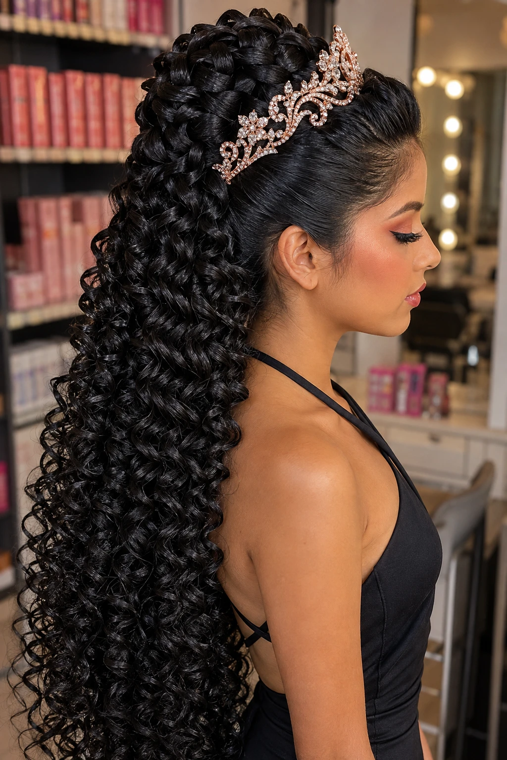 Braided Ponytail with Rose Gold Tiara