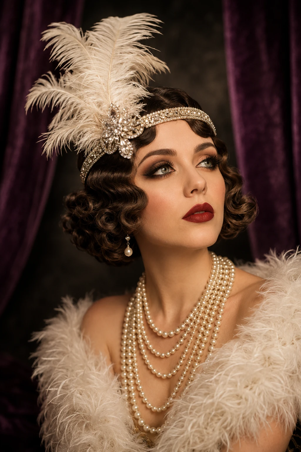 1920s Flapper Finger Waves with Feather Headband