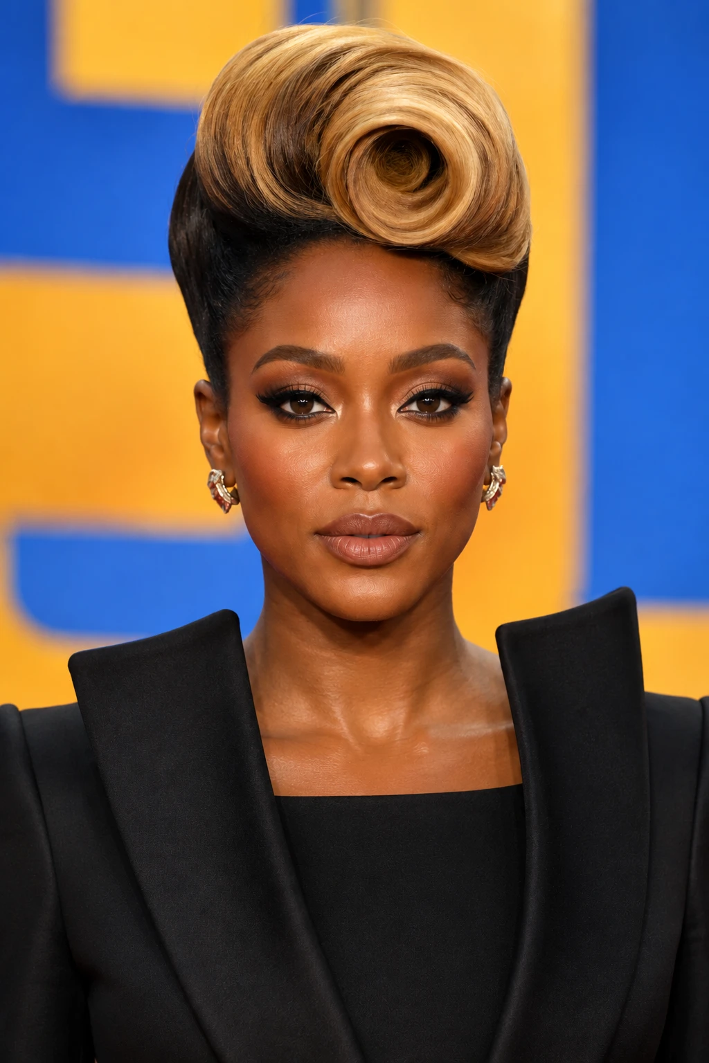 Sculptural High Bun with Spiral Curl Accent