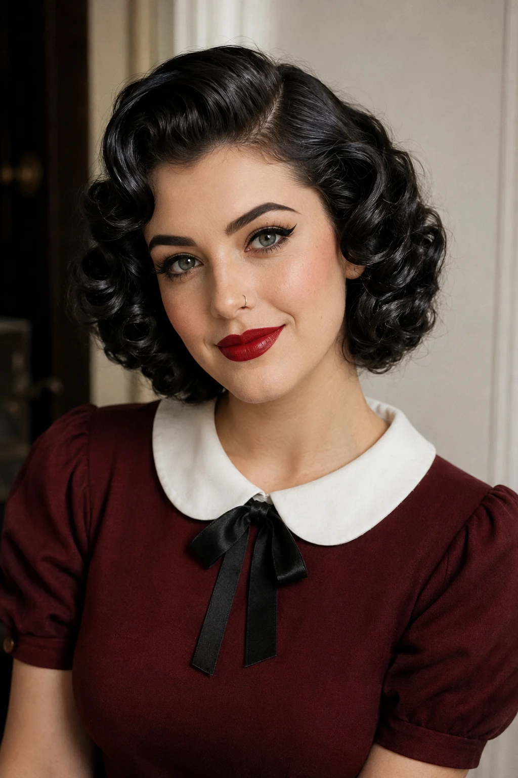 Curly Vintage Bob with Side Sweep