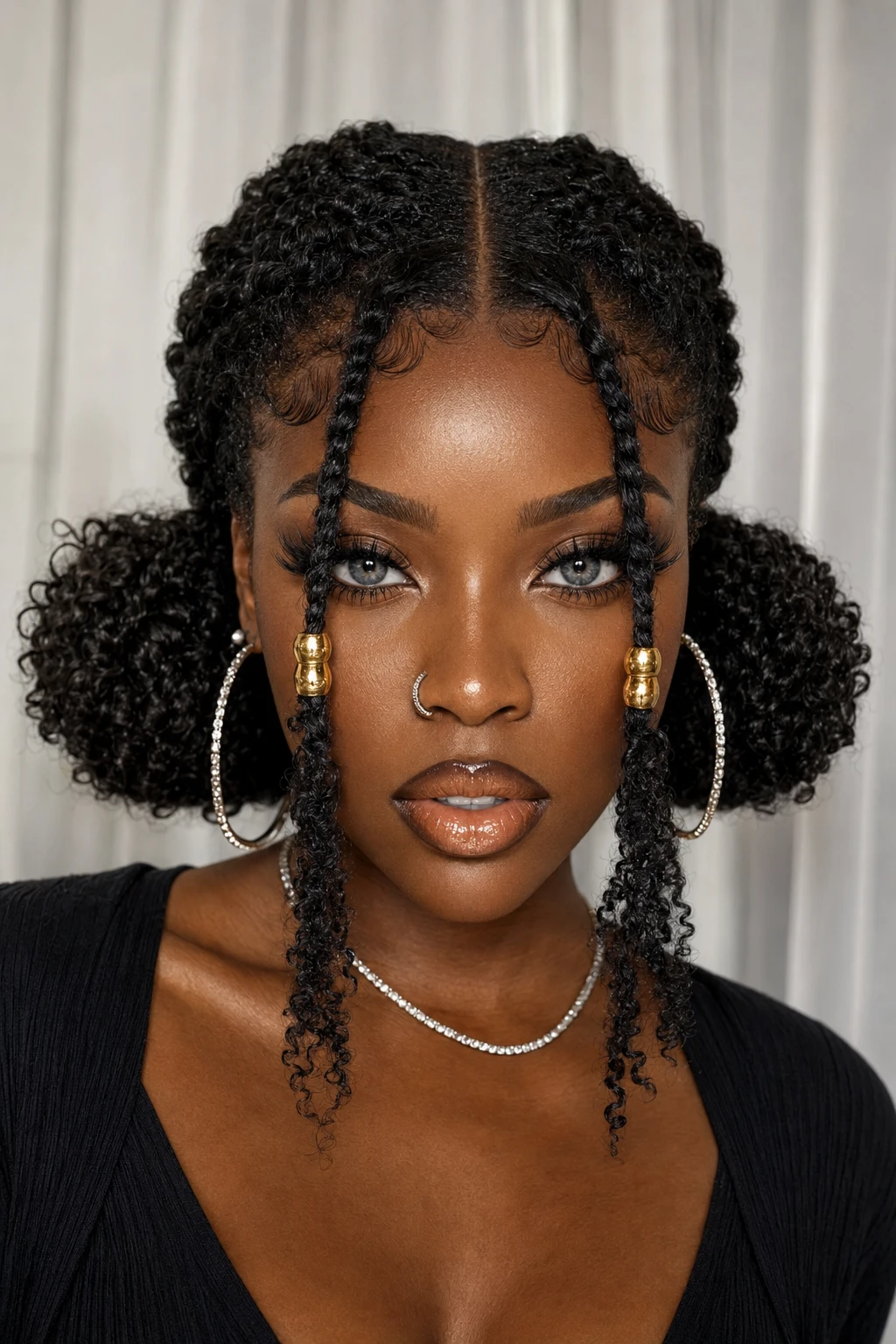 Twin Puffs with Beaded Box Braid Accents