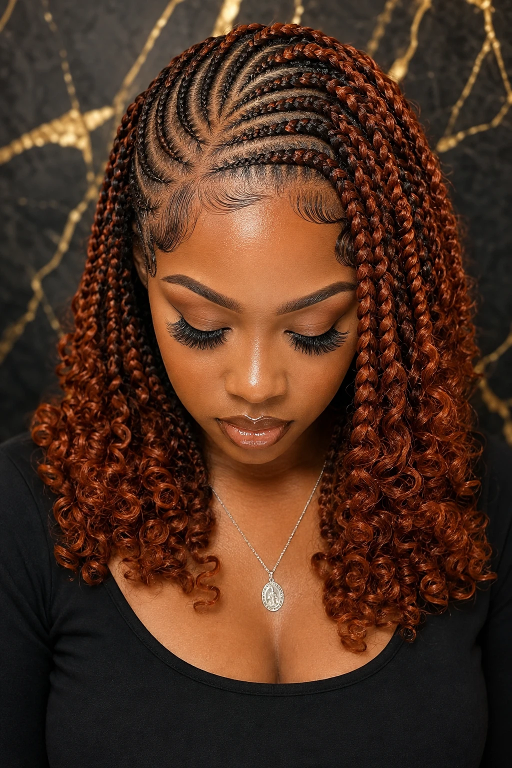 Auburn Lace Cornrow Braids with Curly Ends