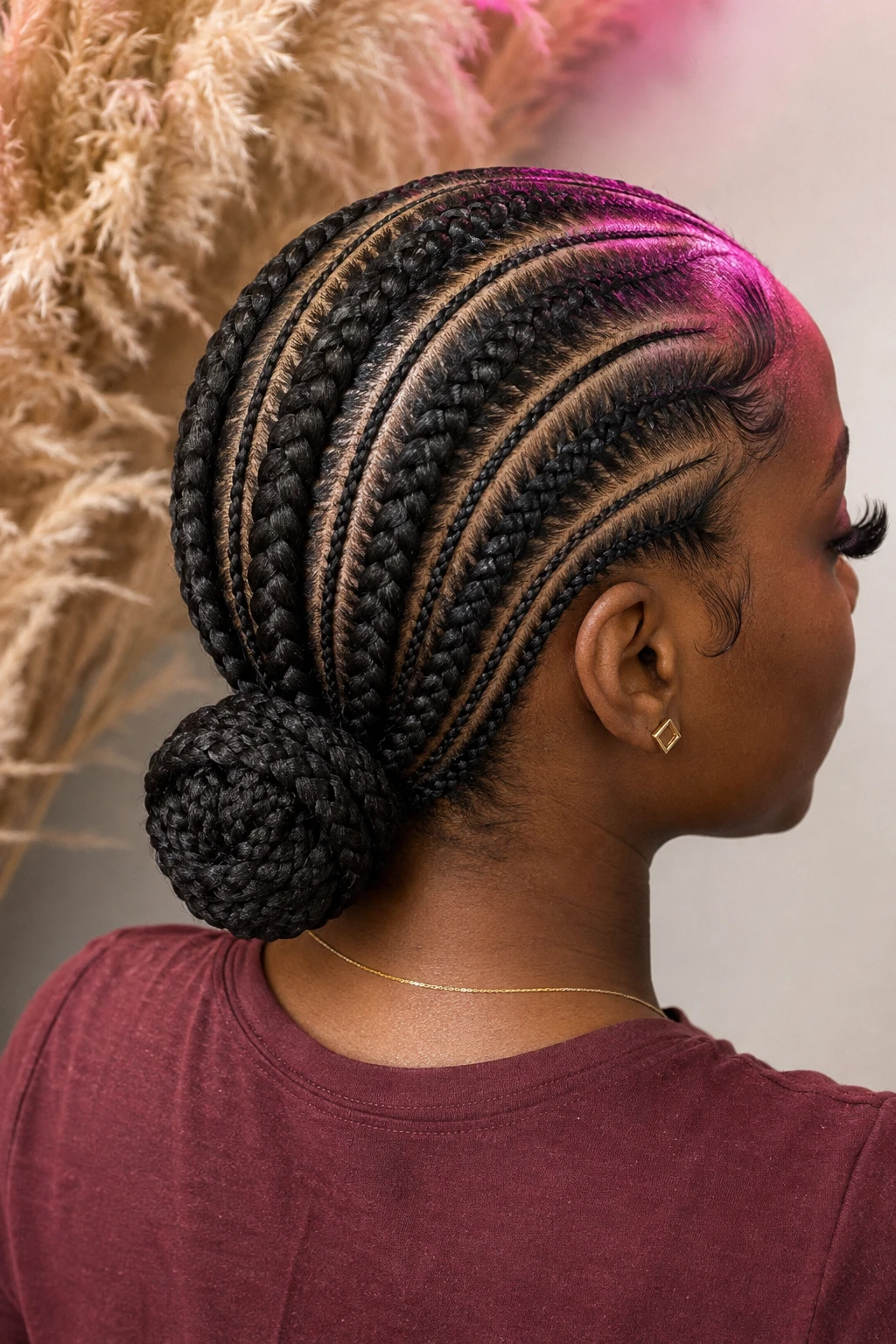 Feed In Cornrow Braids with Low Bun
