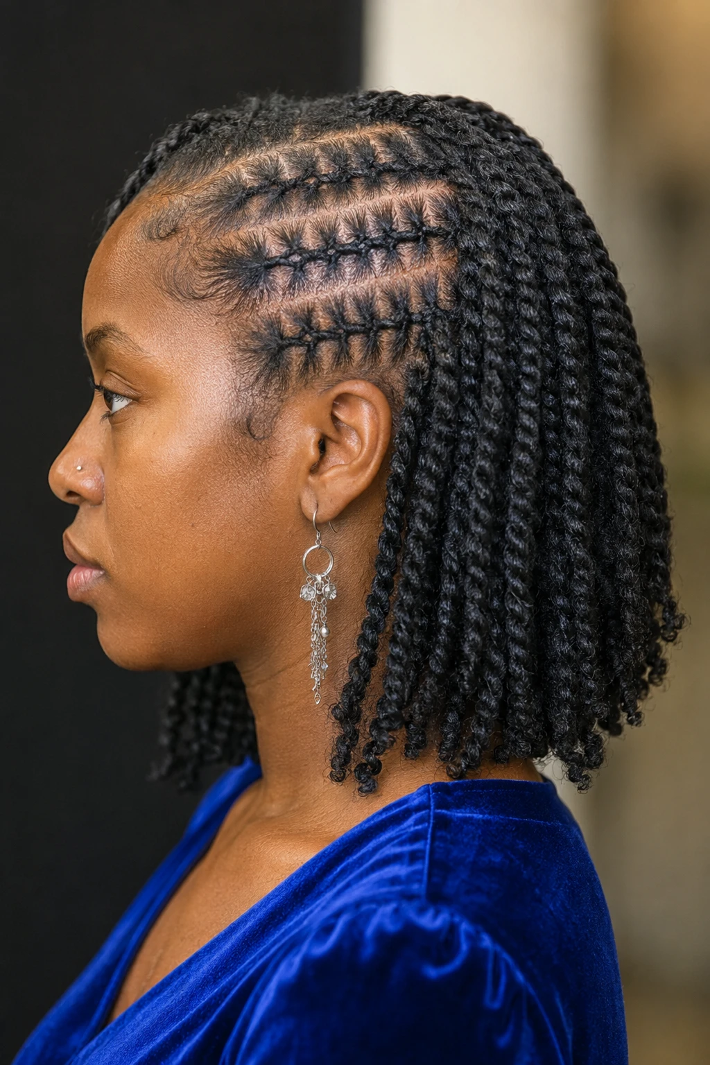 Side Cornrows with Two Strand Twists