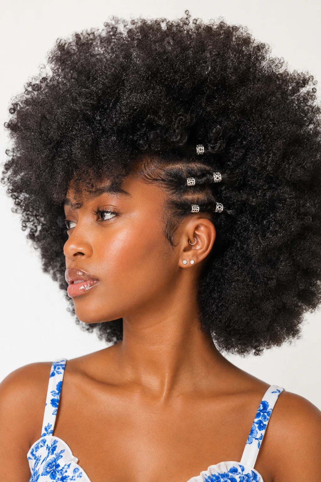 Afro Puff with Beaded Twist Accents