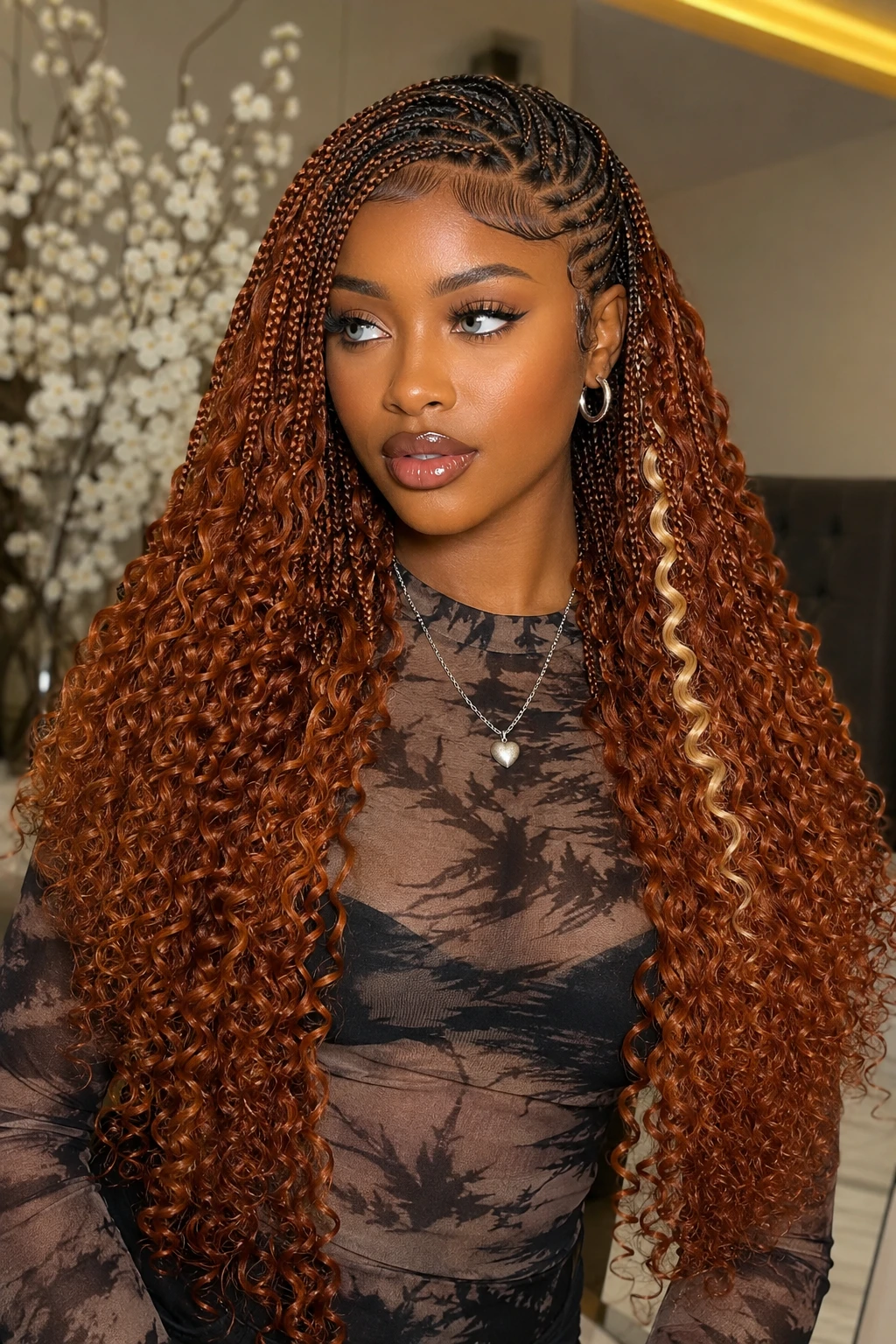 Extra Long Copper Braids with Curly Ends