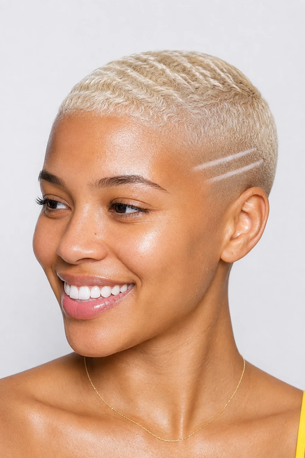 Platinum Blonde Waves with Shaved Line Detail