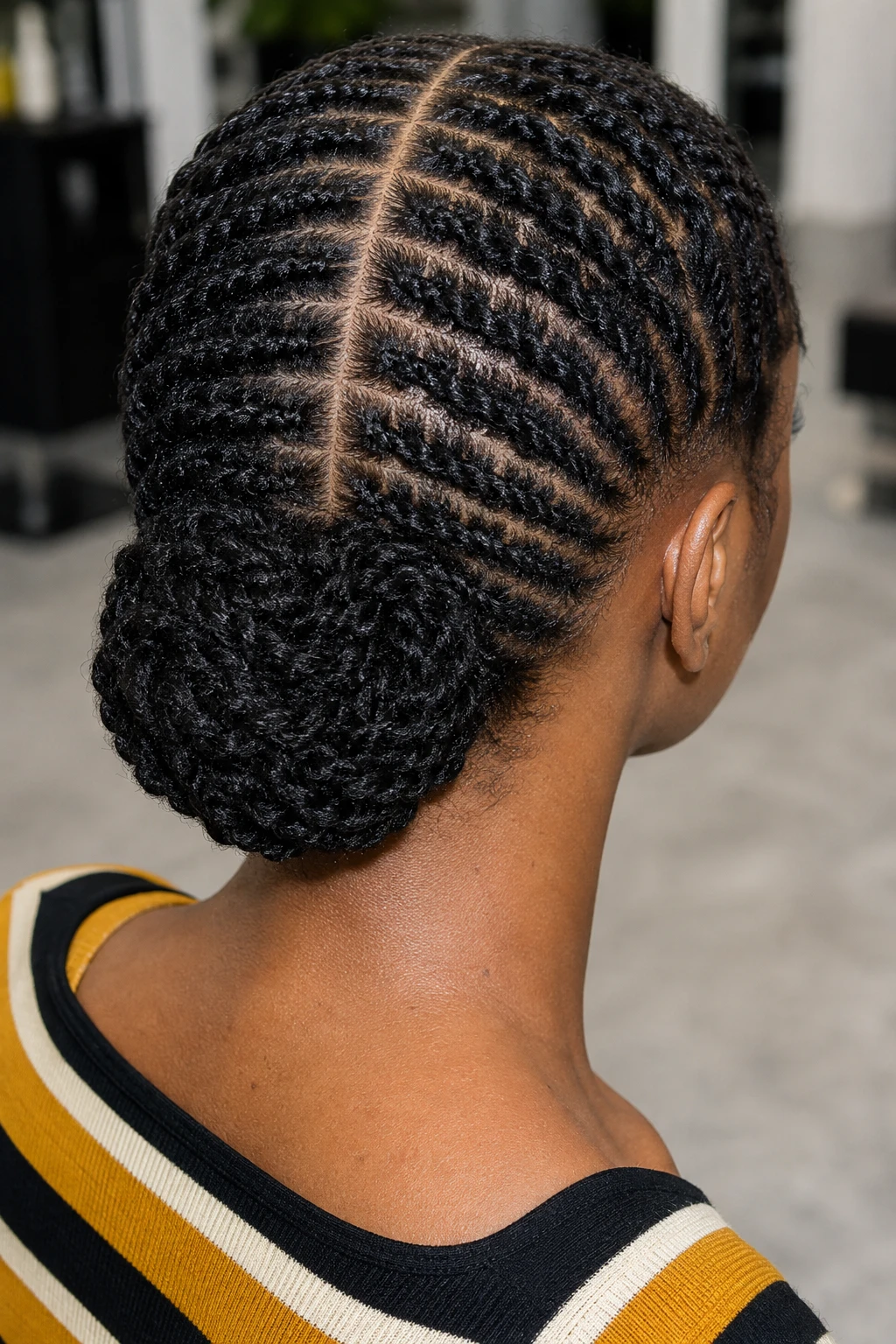 Feather Pattern Cornrows with Tucked Bun