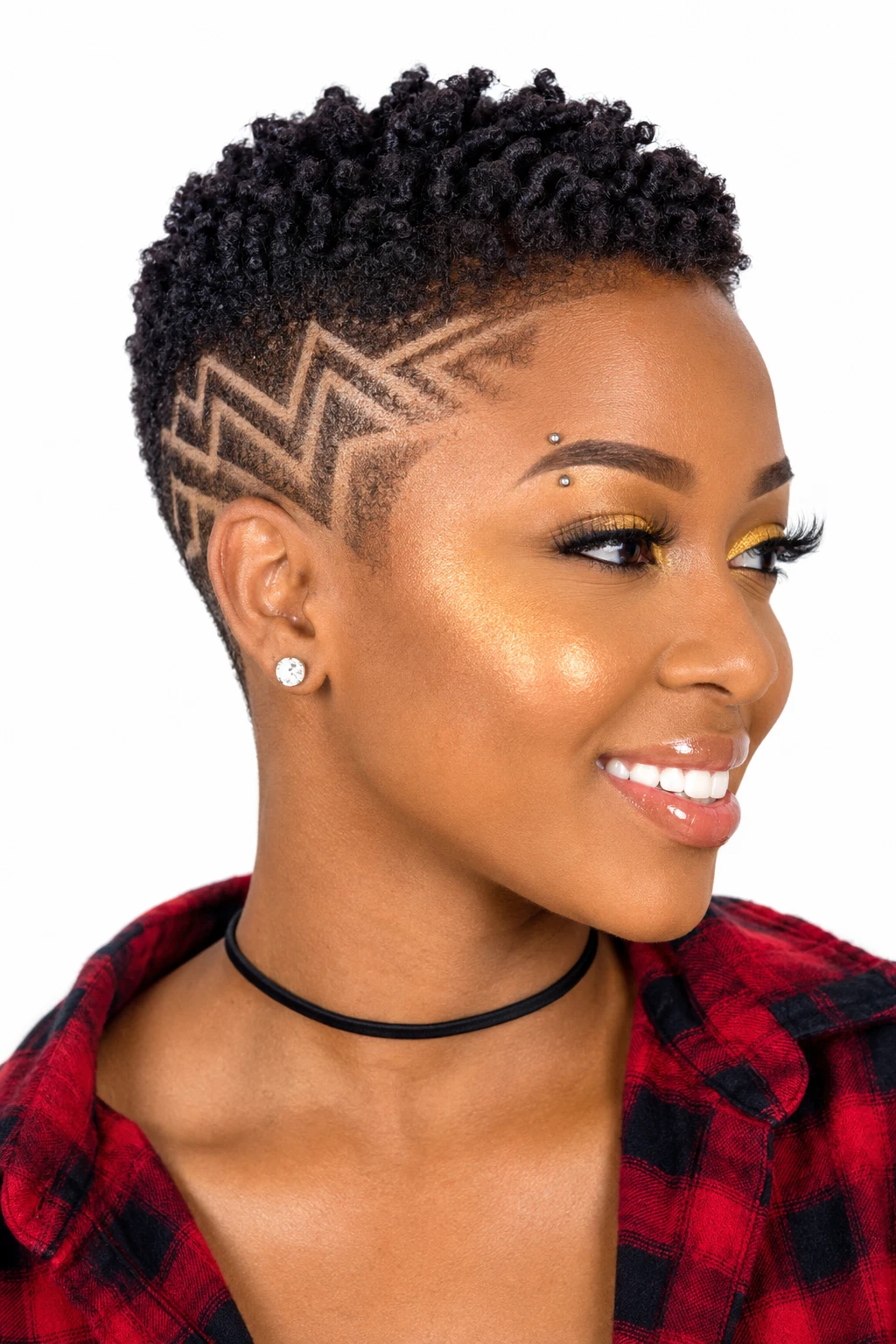 Curly TWA with Zigzag Shaved Design