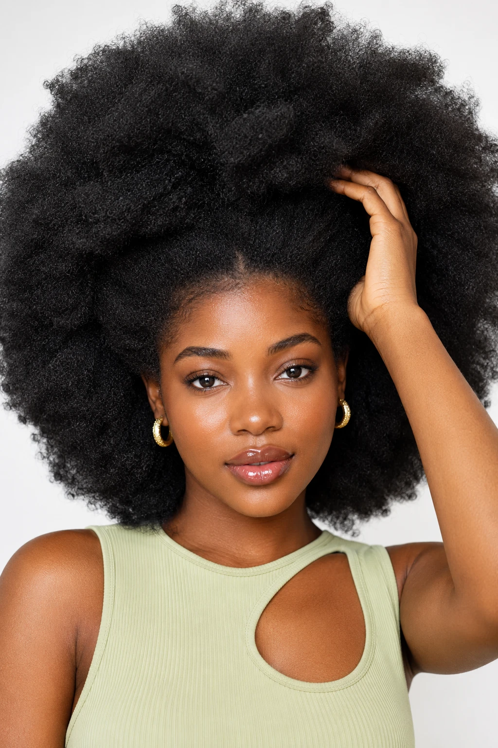 Center Part Natural Afro with Soft Curl Definition