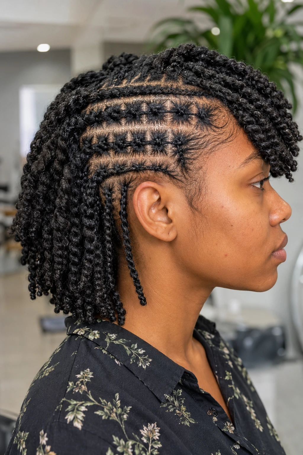 Grid Cornrow Twists with Loose Curly Crown