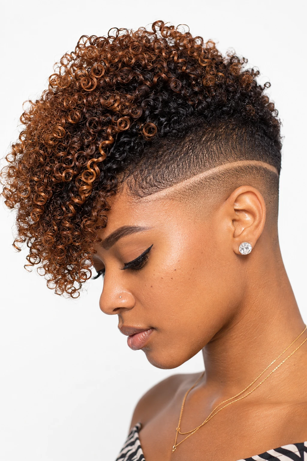Curly Tapered Cut with Copper Highlights