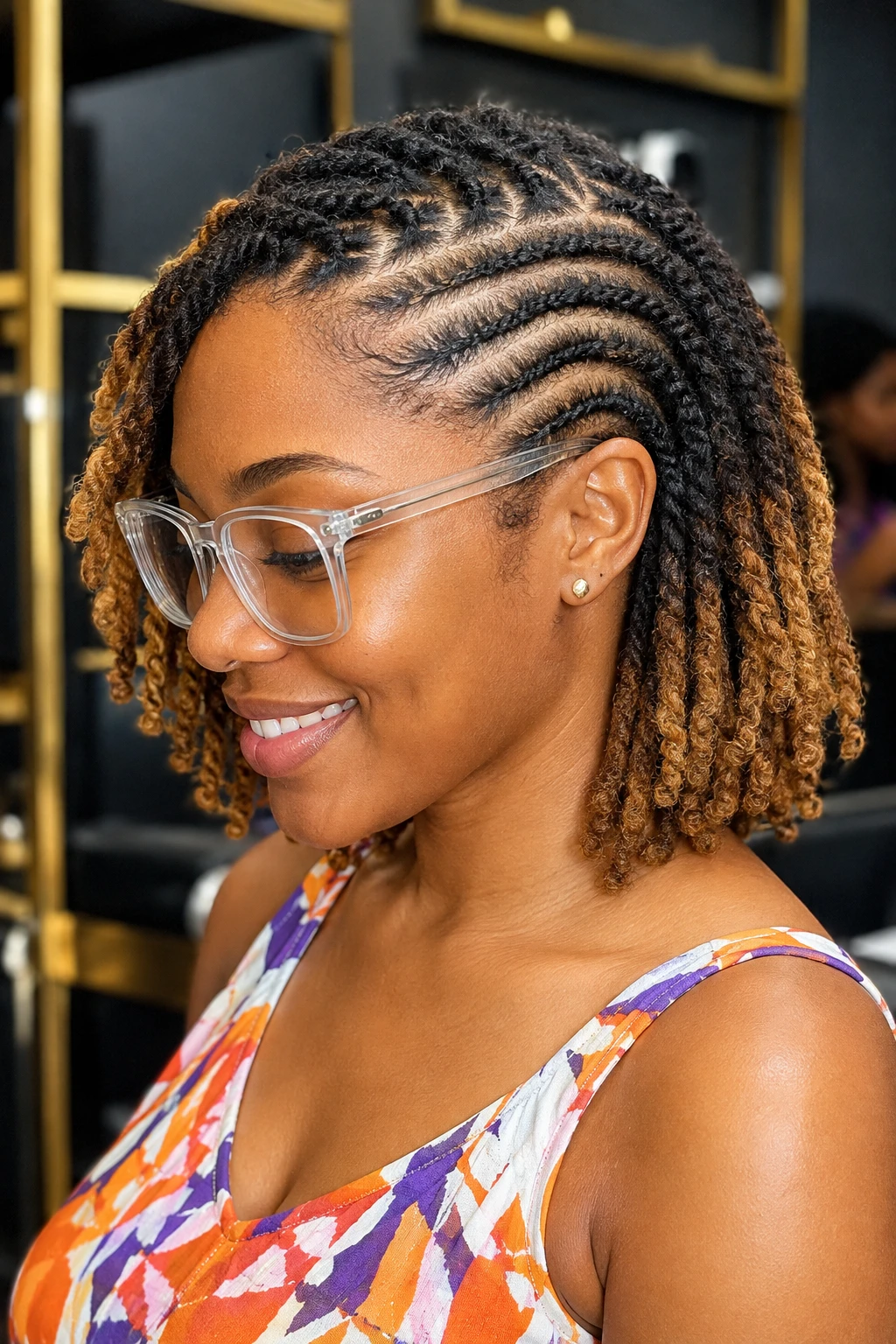 Ombre Cornrow Bob with Curly Twisted Ends