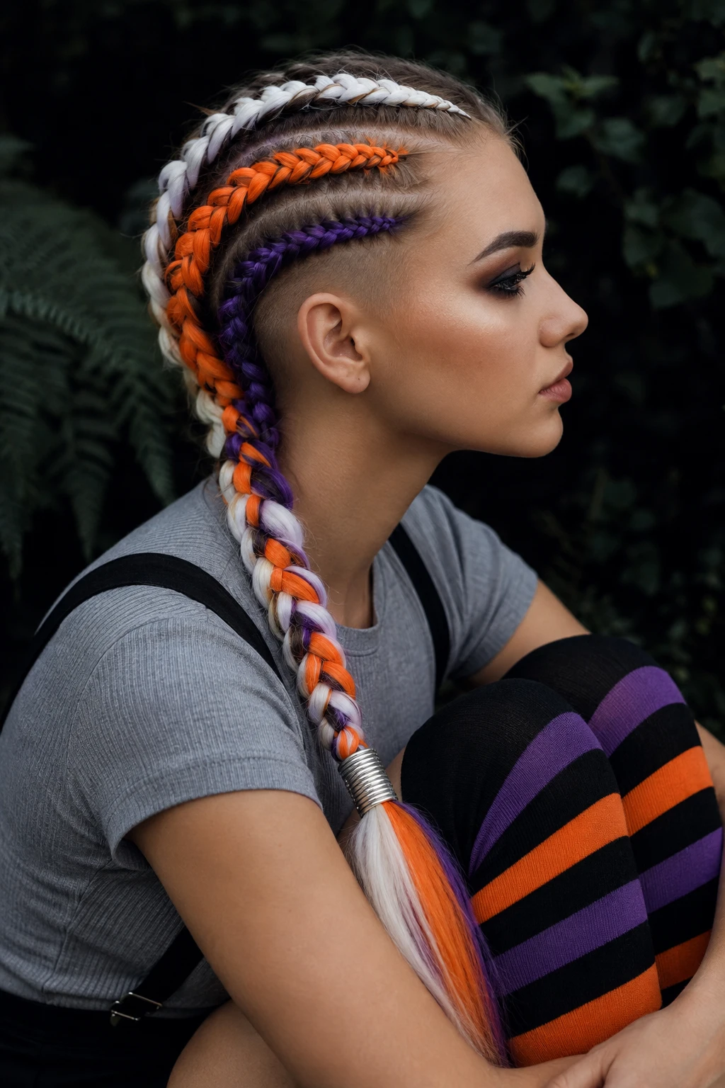 Tri-Color Braided Undercut Ponytail