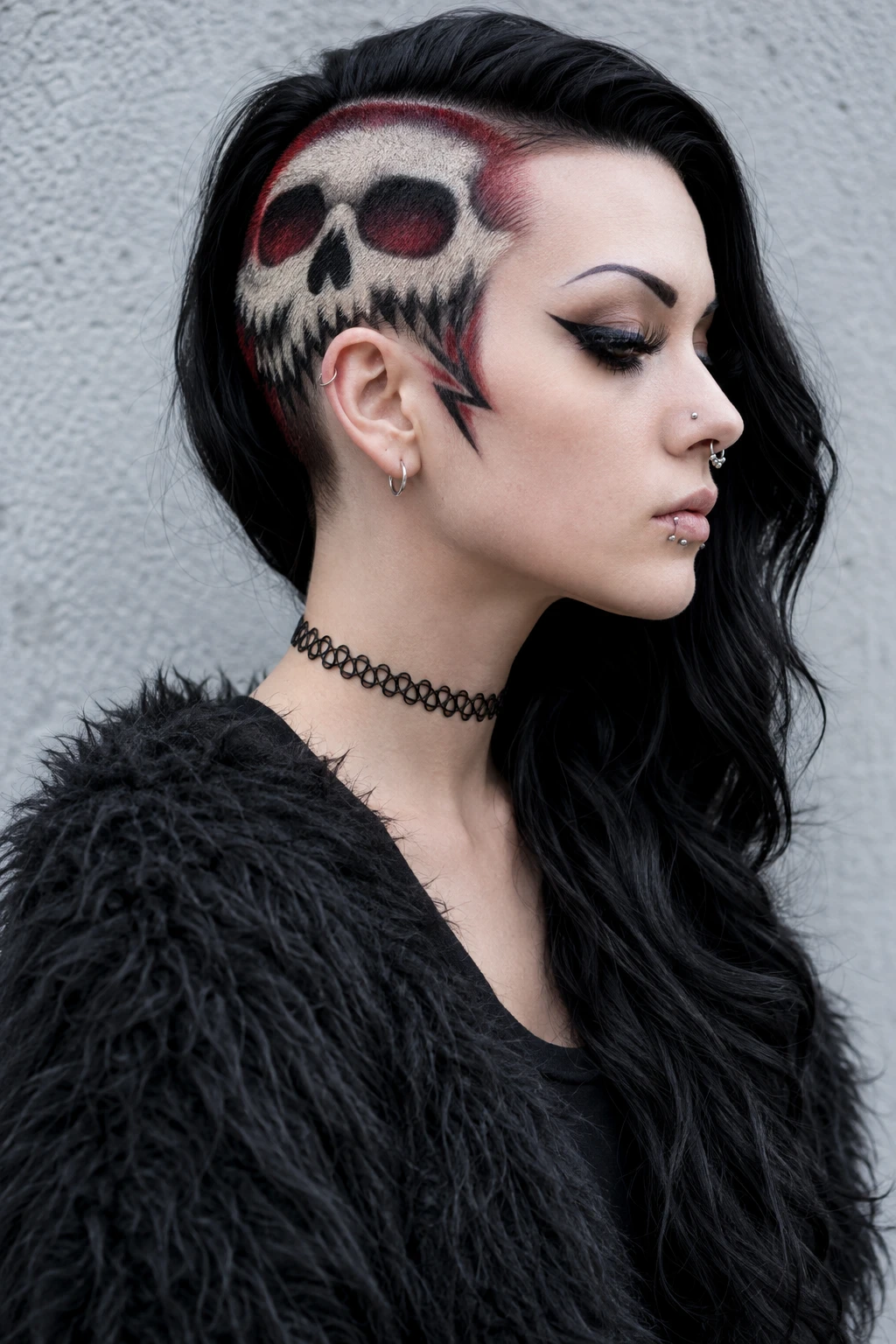 Skull Undercut with Long Wavy Hair