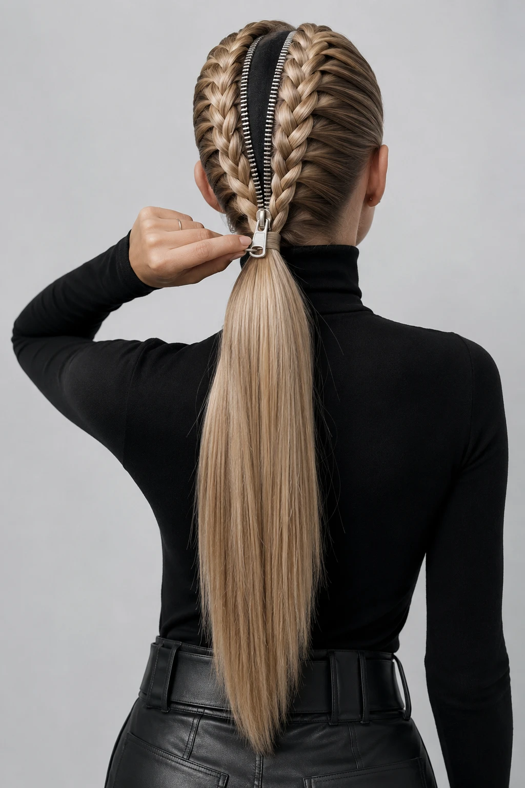 Zipper Illusion Braided Ponytail