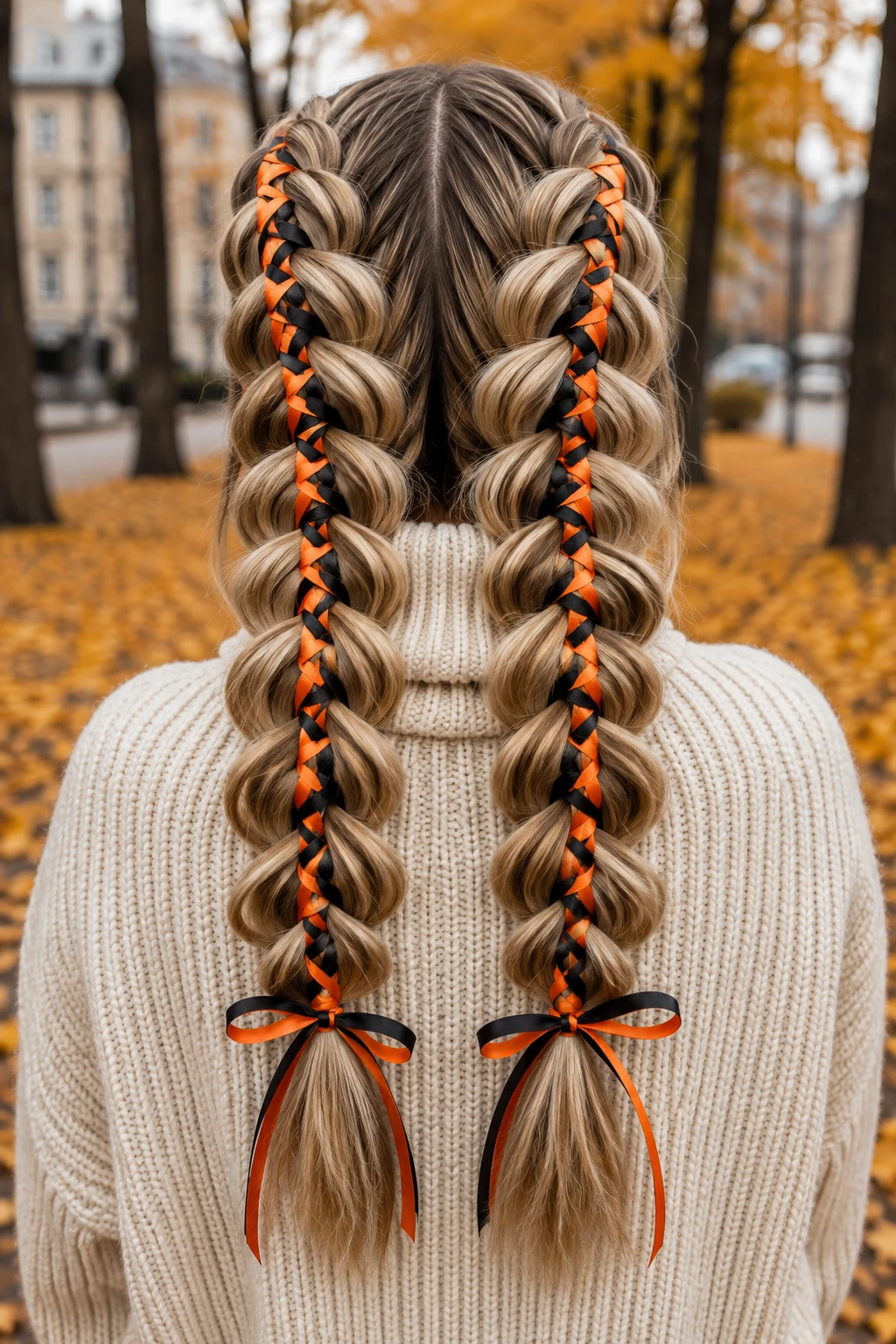 Ribbon-Wrapped Bubble Braid Pigtails