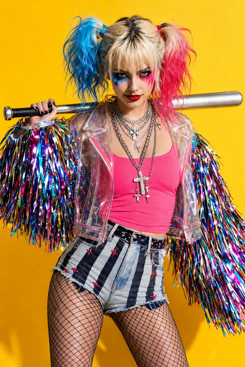 Two-Tone Blue and Pink Pigtail Hairstyle