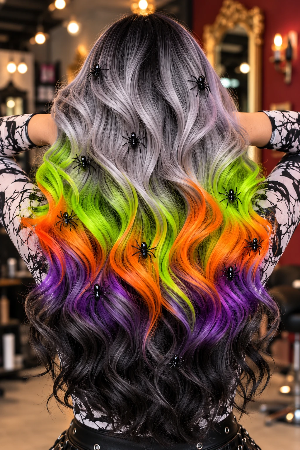 Rainbow Ombre Spider Waves Hairstyle