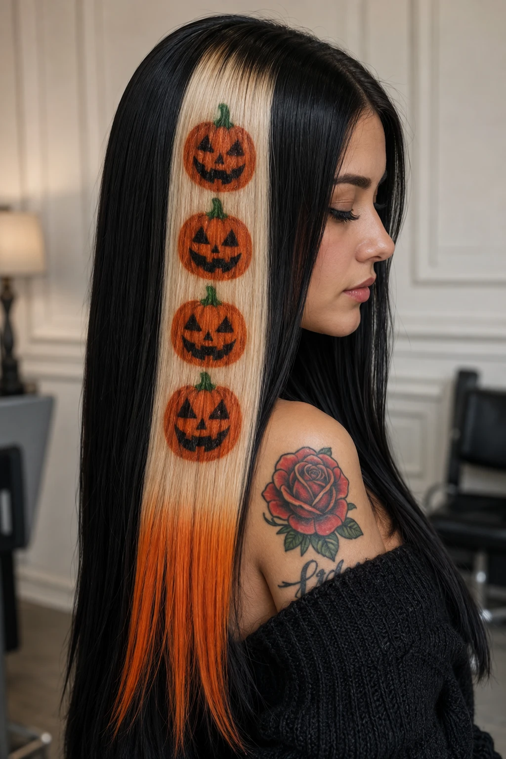 Pumpkin Print Ombre Highlight Hairstyle