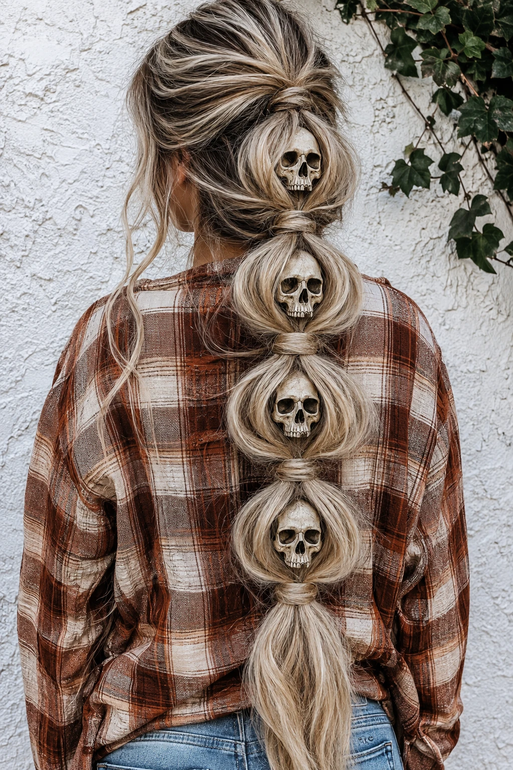 Skull Bubble Braid Ponytail
