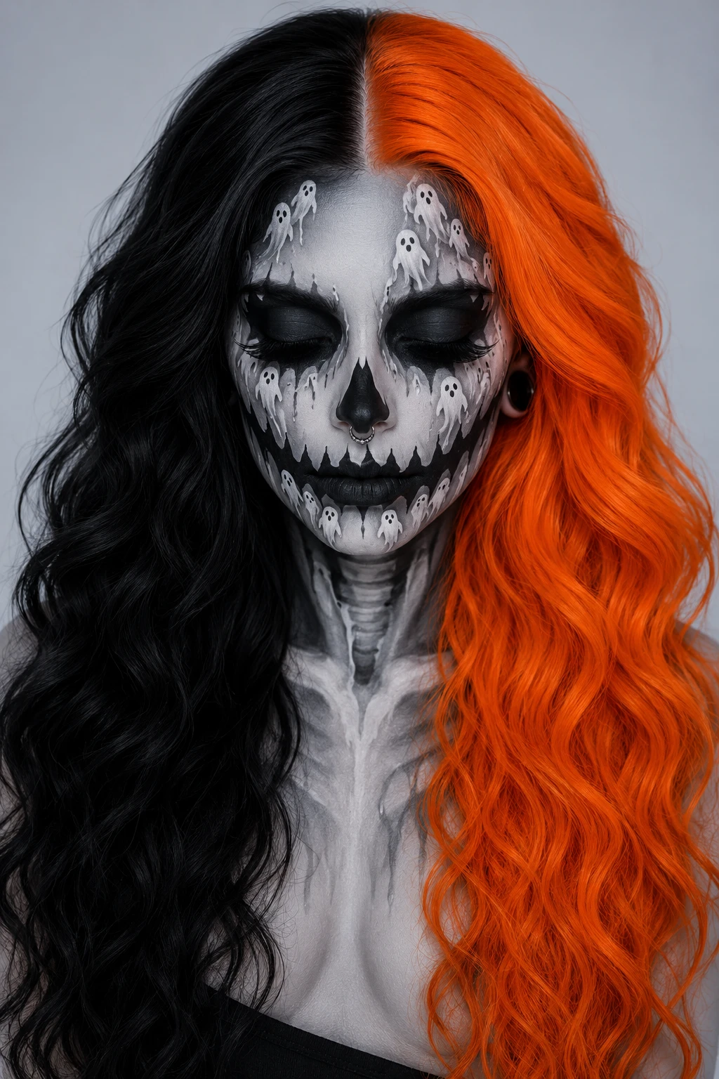 Split Black and Orange Skeleton Hair