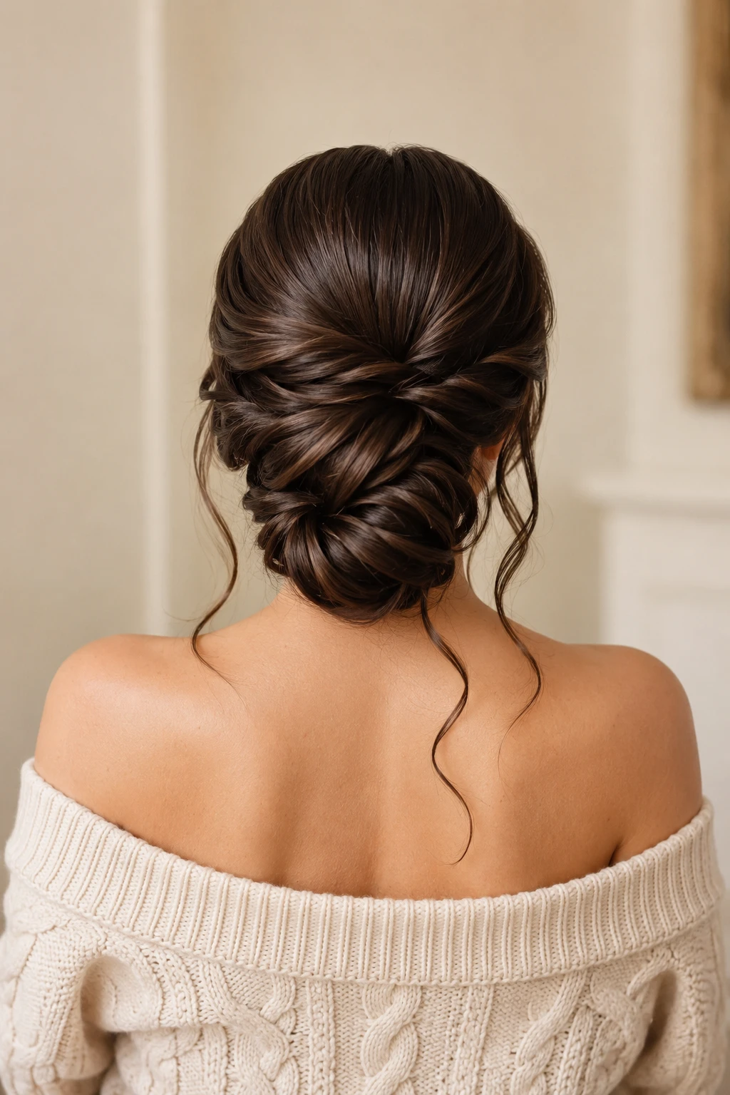 Low Twisted Chignon with Face Framing Strands