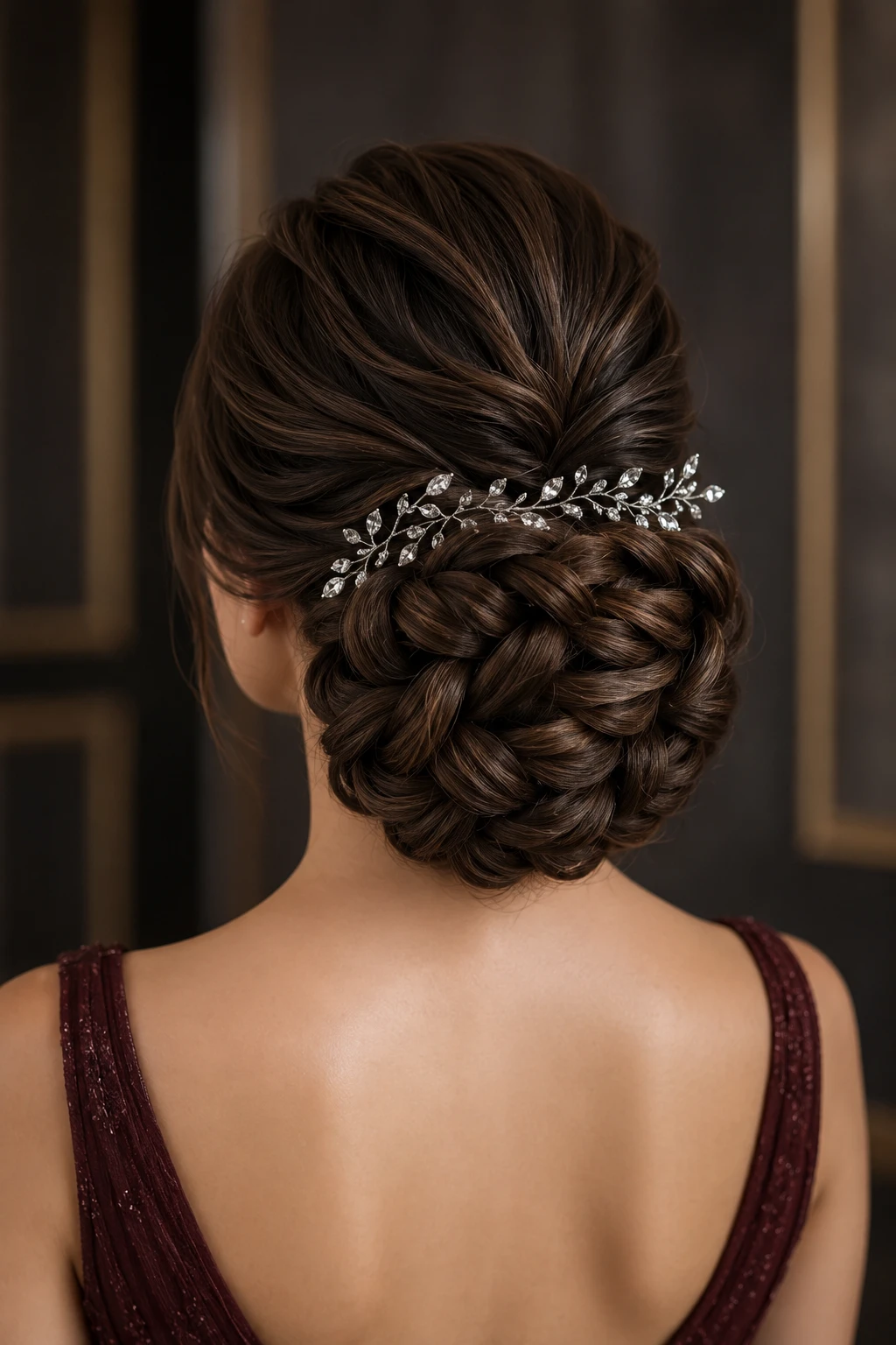 Woven Basket Braid Bun with Crystal Vine