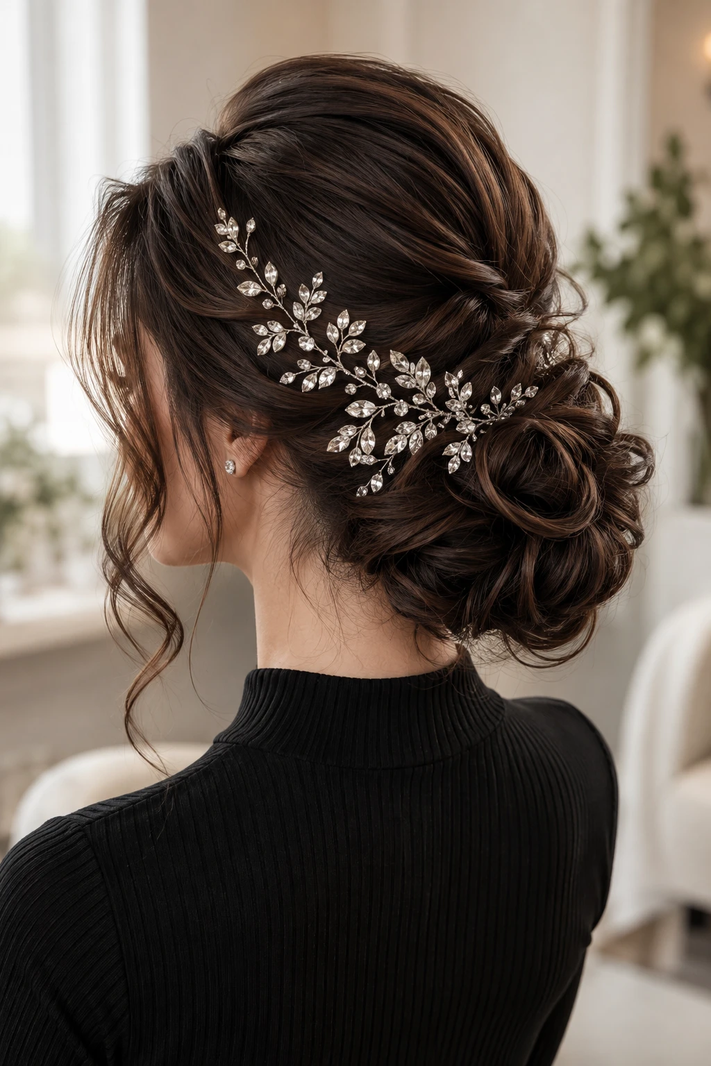 Twisted Low Bun with Crystal Vine Accent