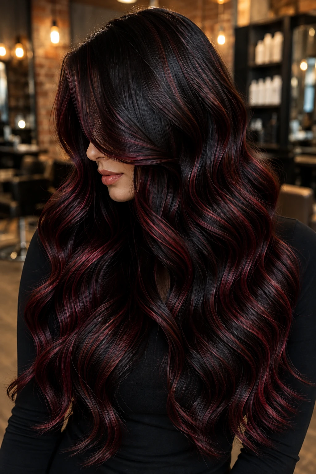 Black Hair with Ruby Red Streaks