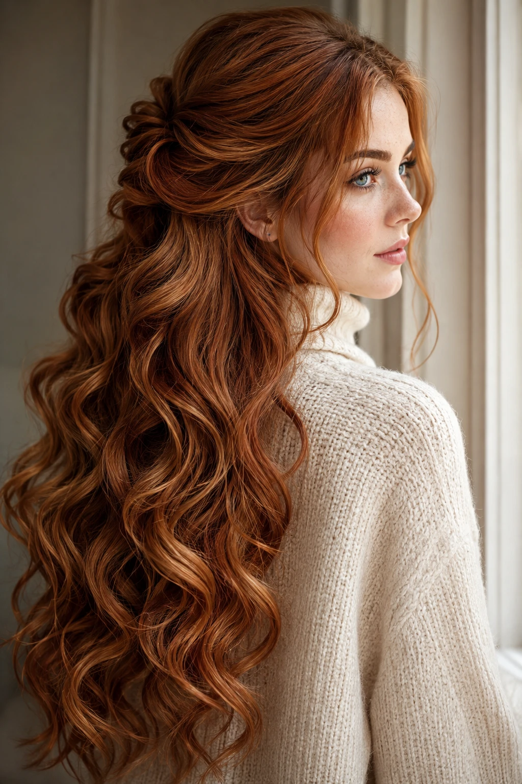 Copper Red Half Up Curls