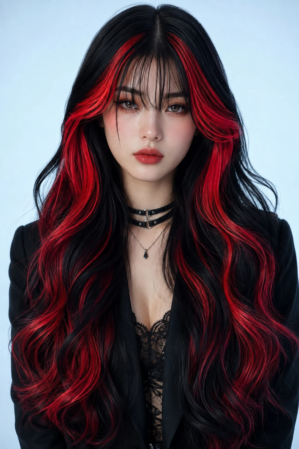Black and Crimson Streak Hair