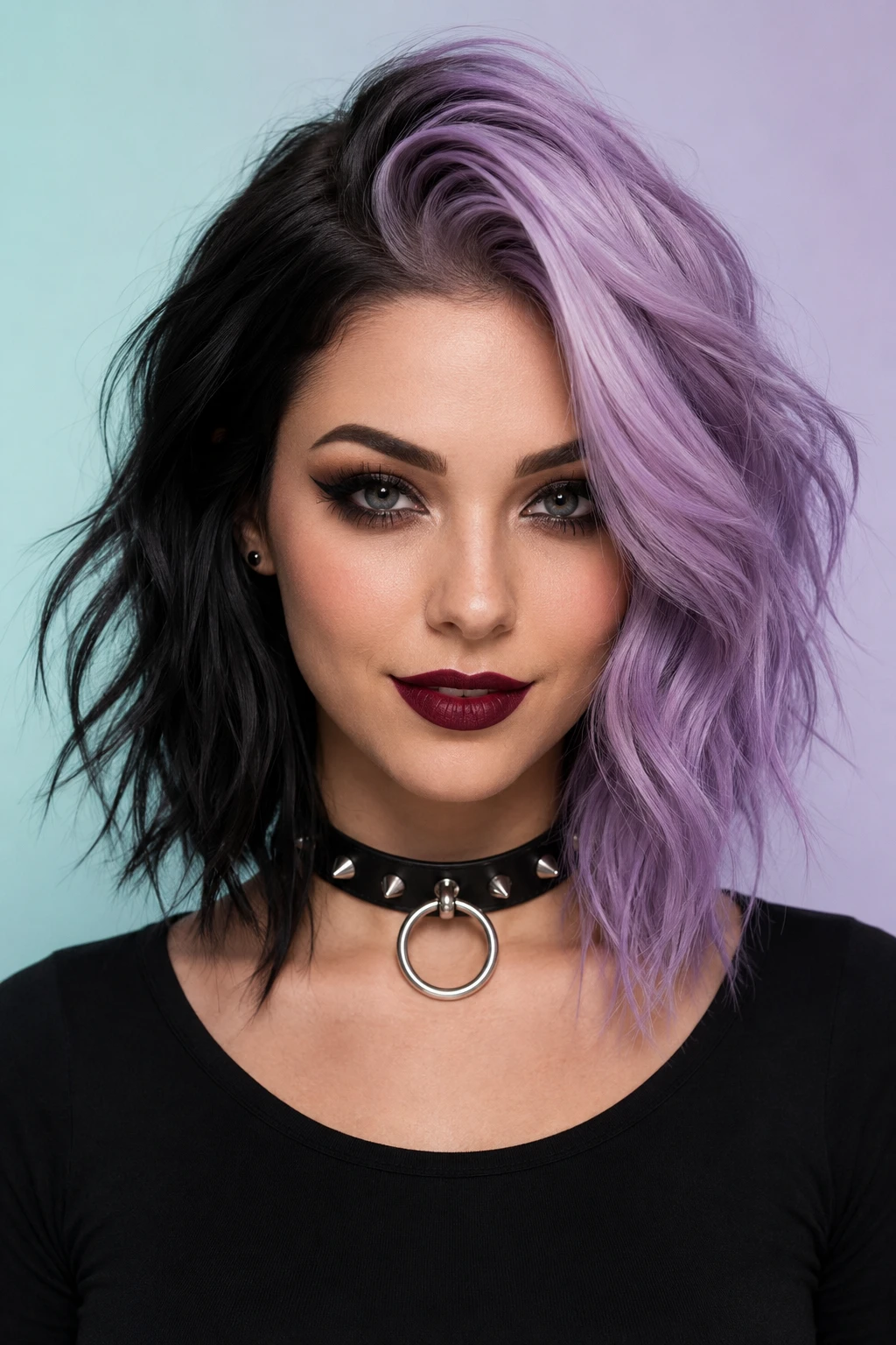 Split Black and Lavender Hair