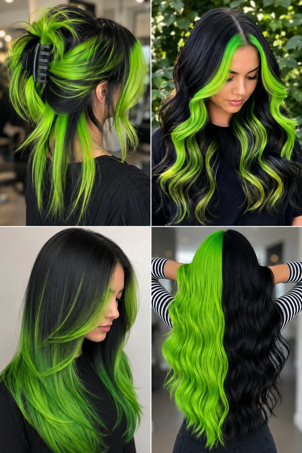 Black and Neon Green Hair