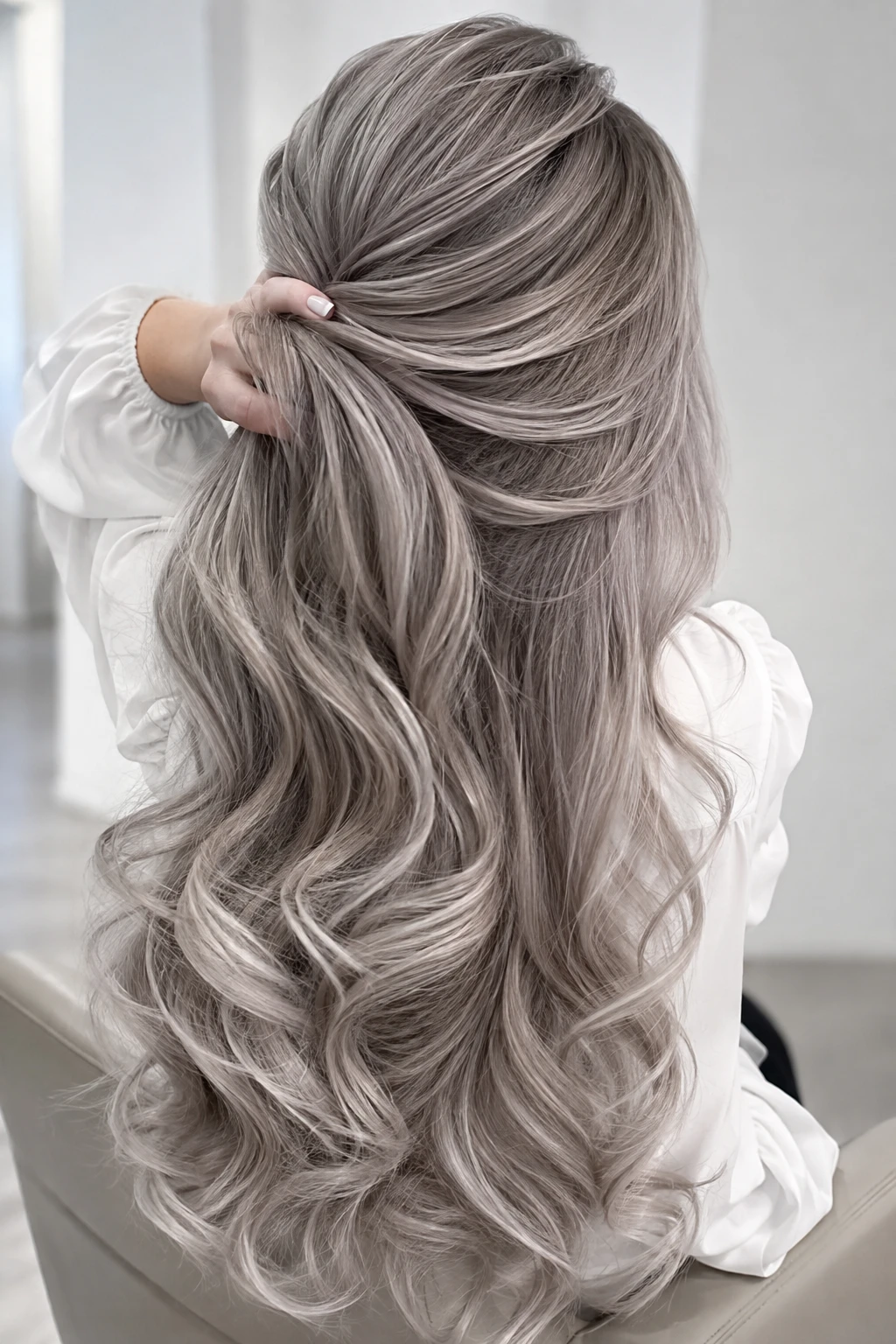 Silver Ash Half Up Waves