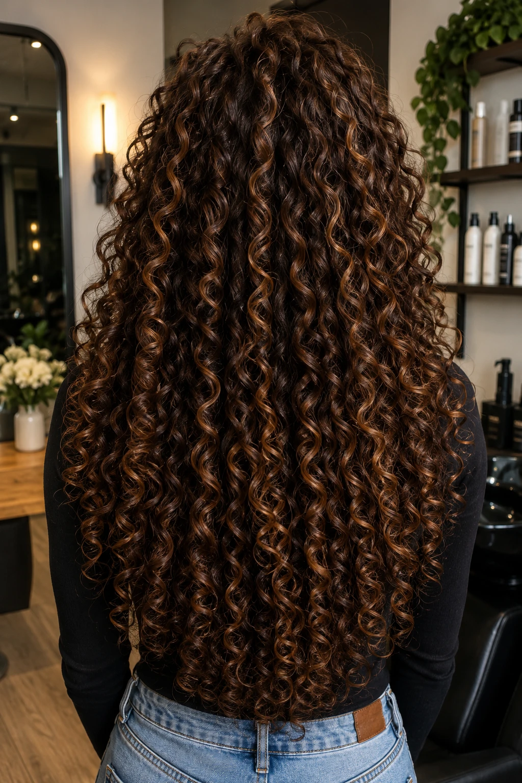 All Over Spiral Curls with Chestnut Highlights